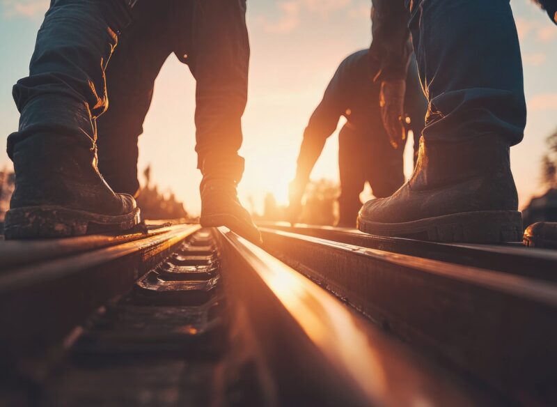 Railroad Workers Sunset Track Repair Construction